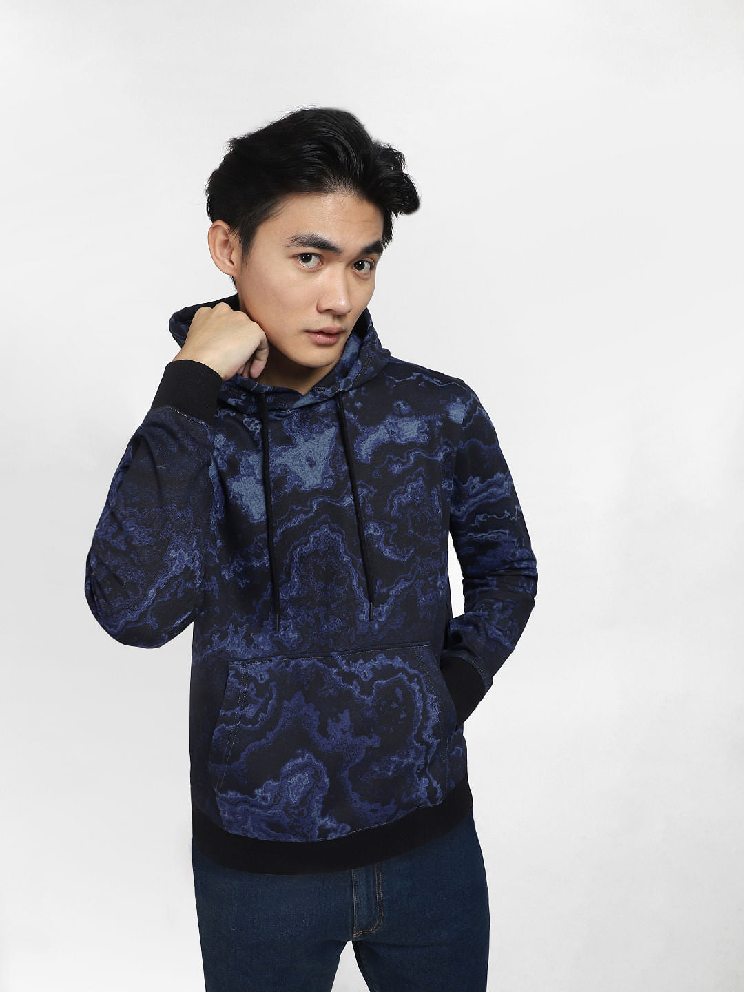 Blue Abstract Print Hooded Sweatshirt