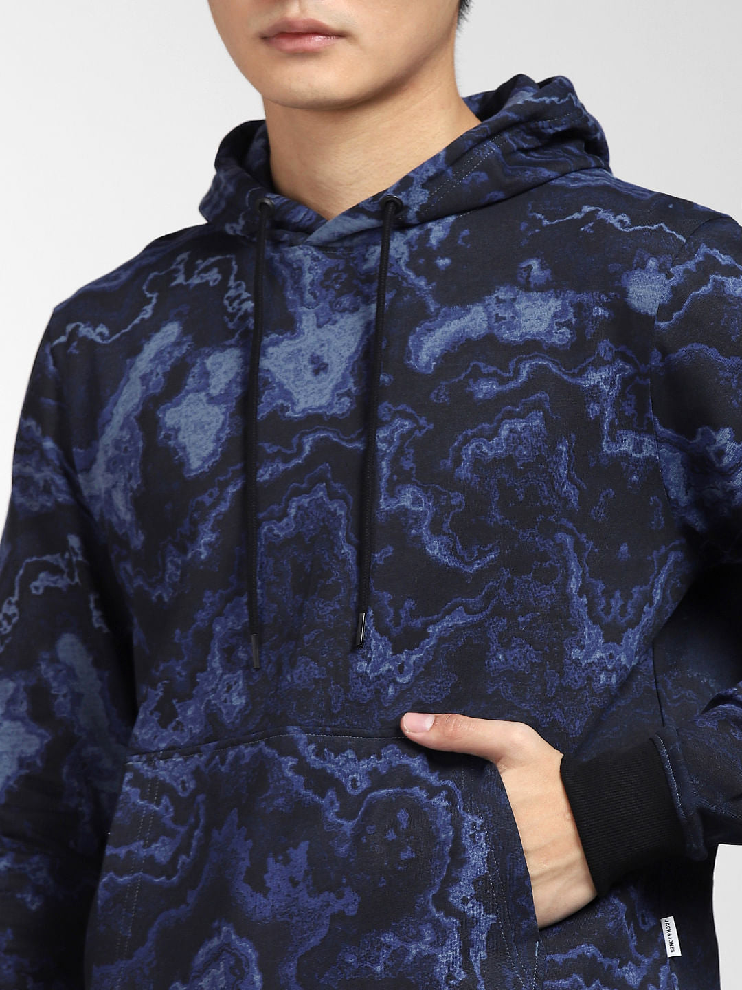 Blue Abstract Print Hooded Sweatshirt