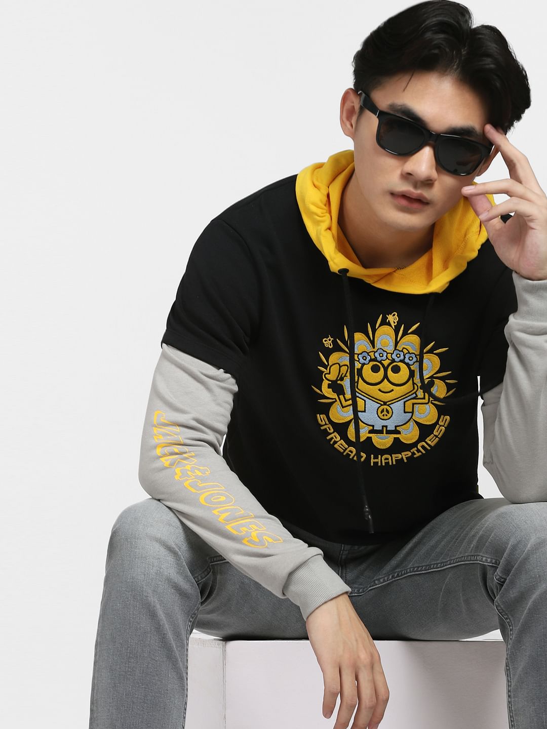 Minion Black Printed Hooded Sweatshirt