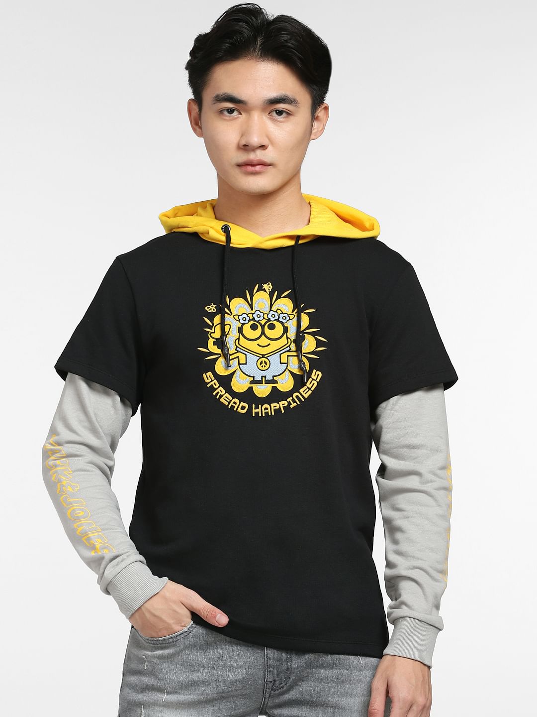 Minion Black Printed Hooded Sweatshirt
