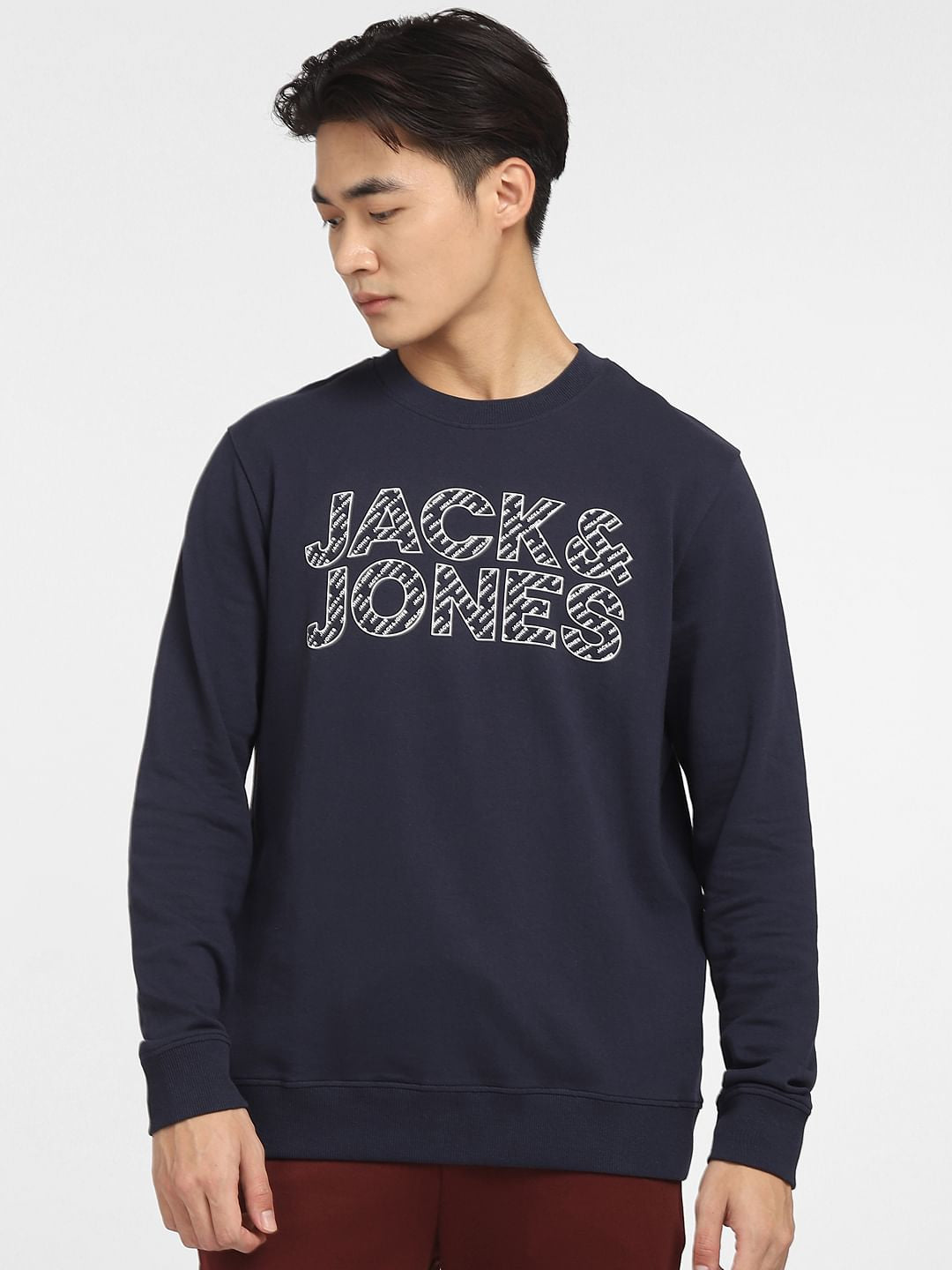 Navy Blue Logo Print Sweatshirt