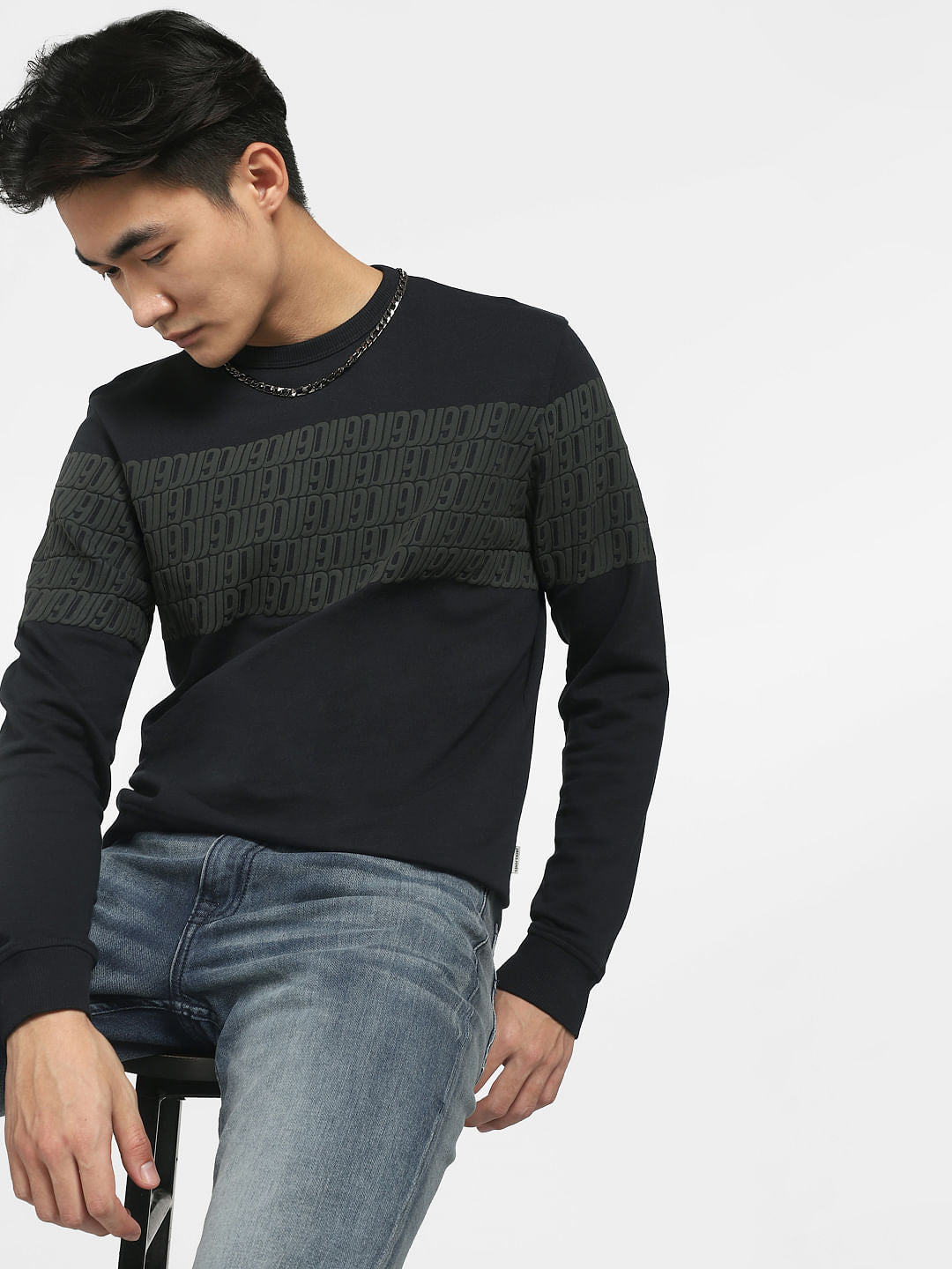 Black Typographic Print Sweatshirt