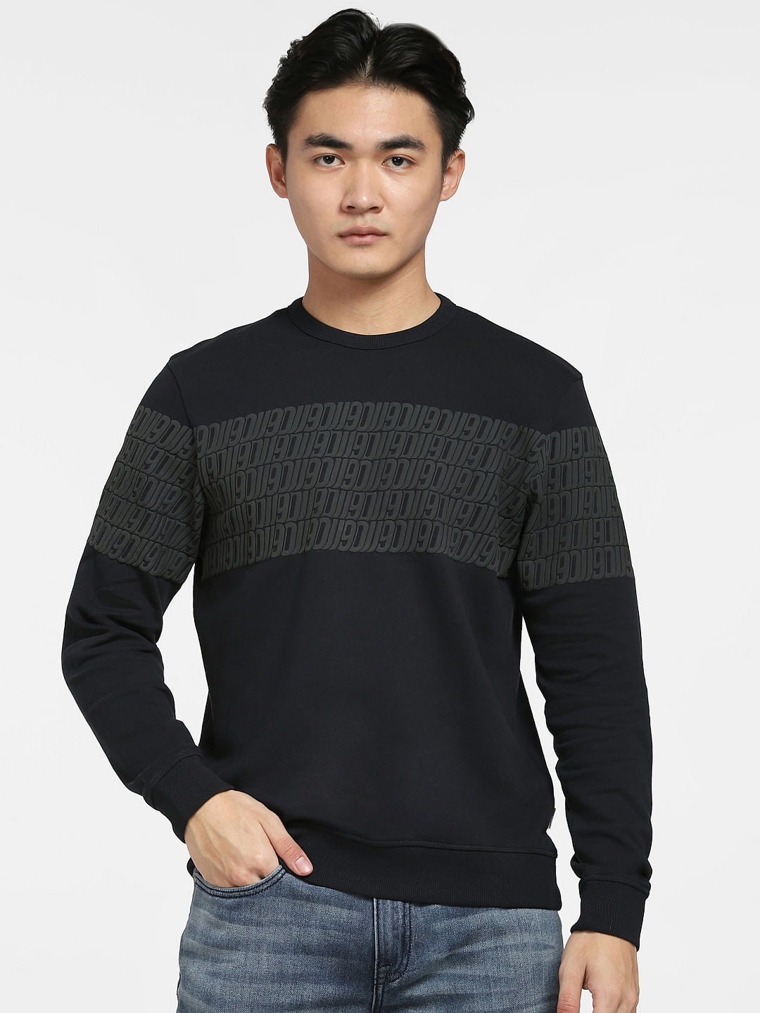 Black Typographic Print Sweatshirt