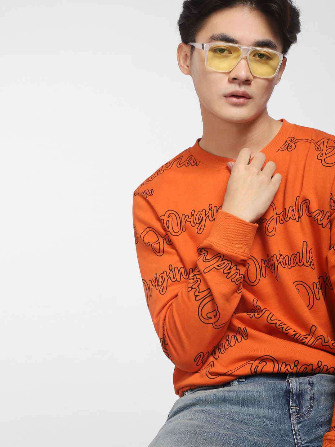 Orange Typographic Logo Print Sweatshirt
