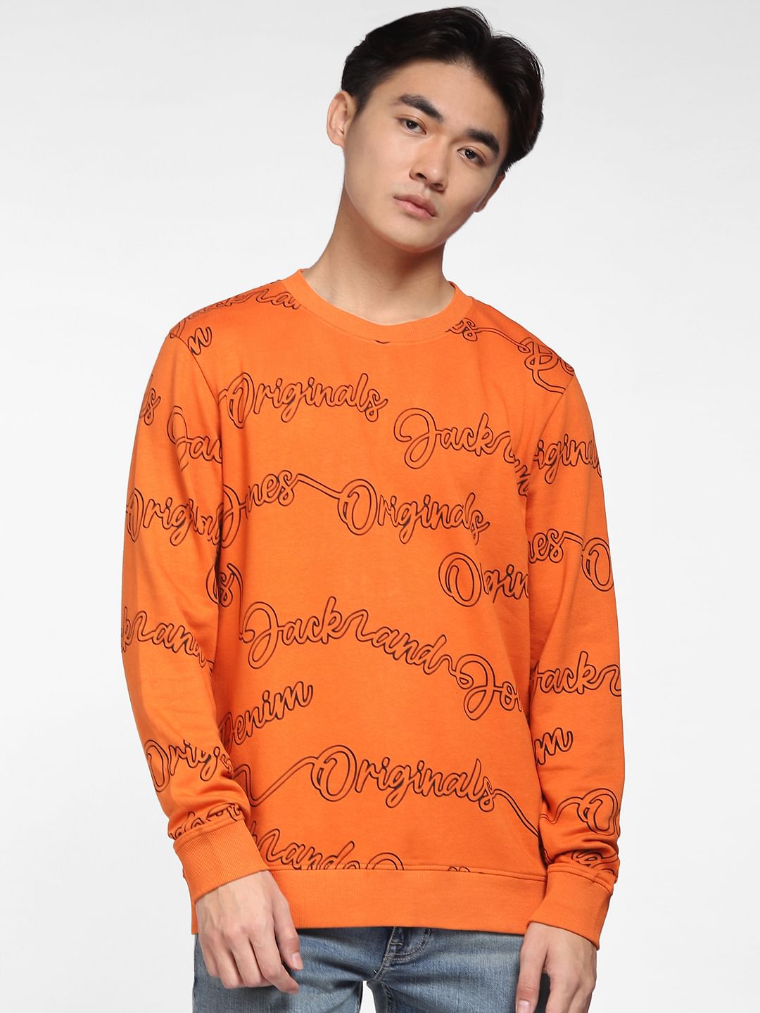 Orange Typographic Logo Print Sweatshirt