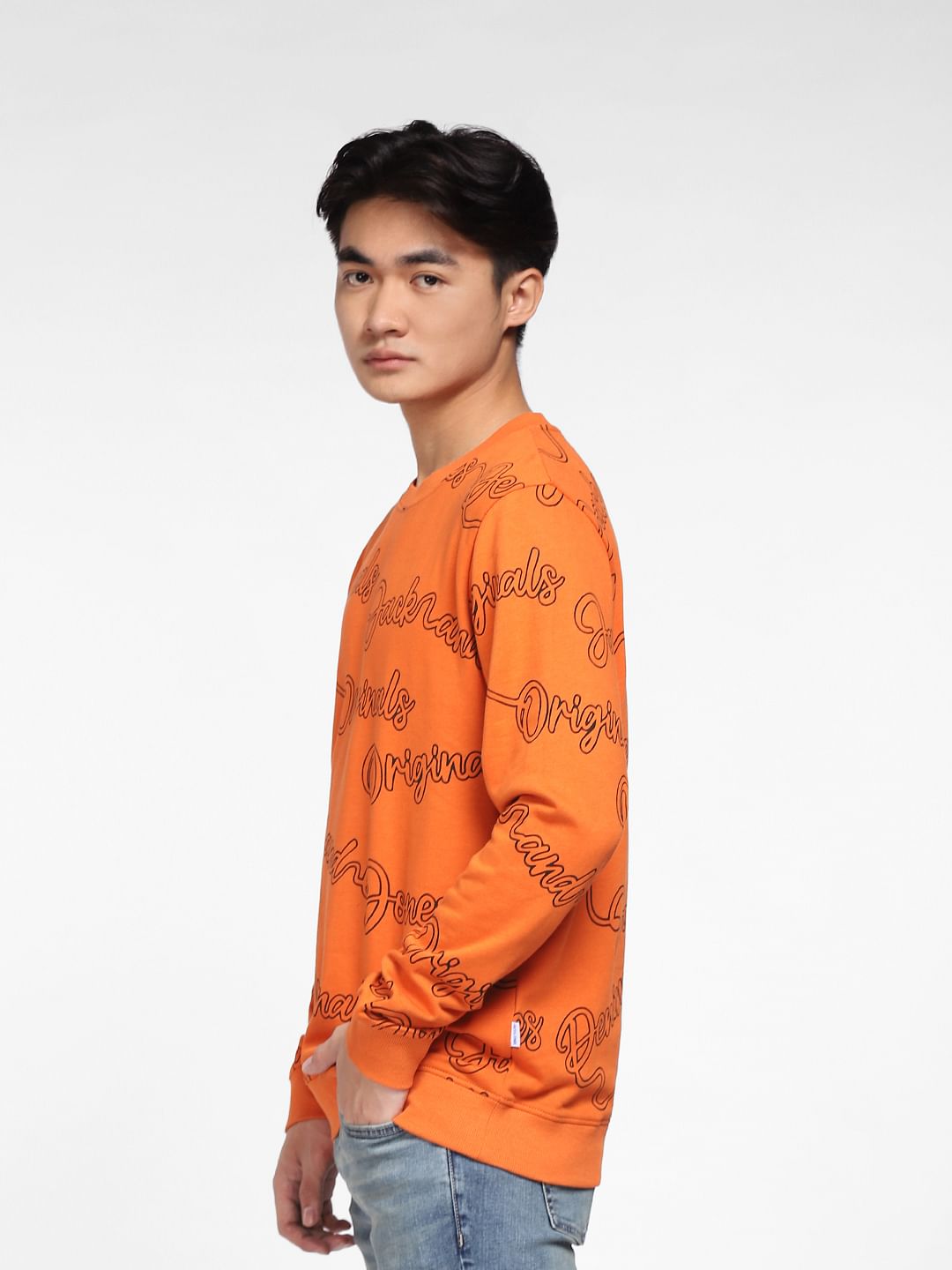 Orange Typographic Logo Print Sweatshirt