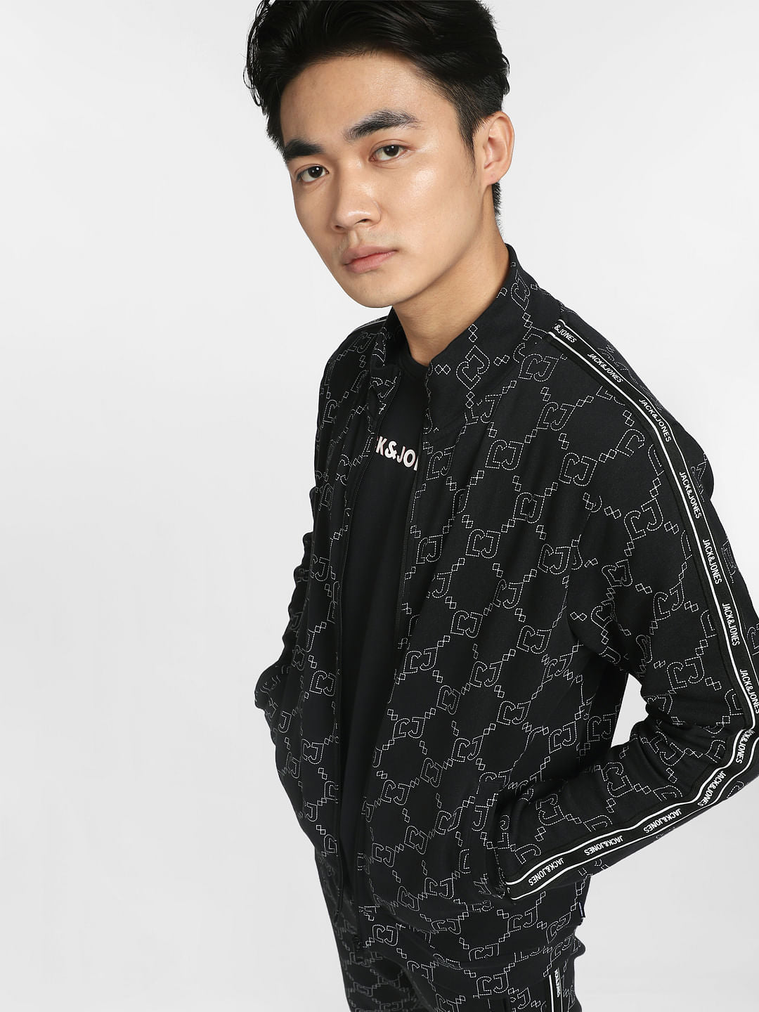 Black Printed Zip-Up Co-ord Sweatshirt - S