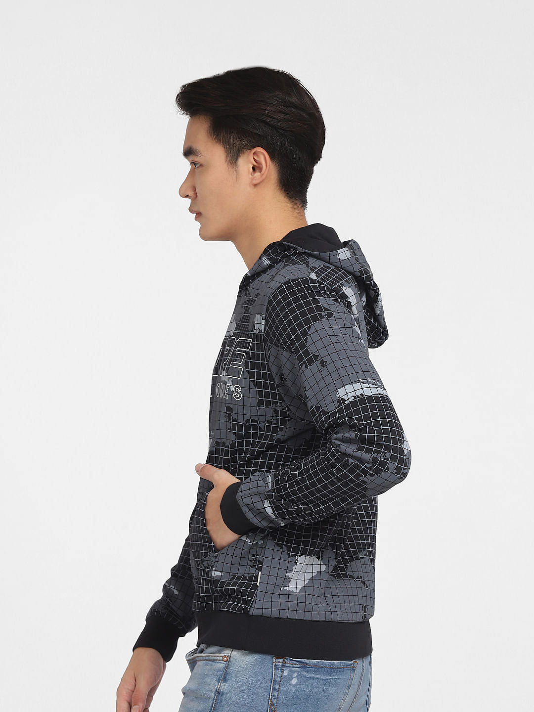 Black Map Print Hooded Sweatshirt