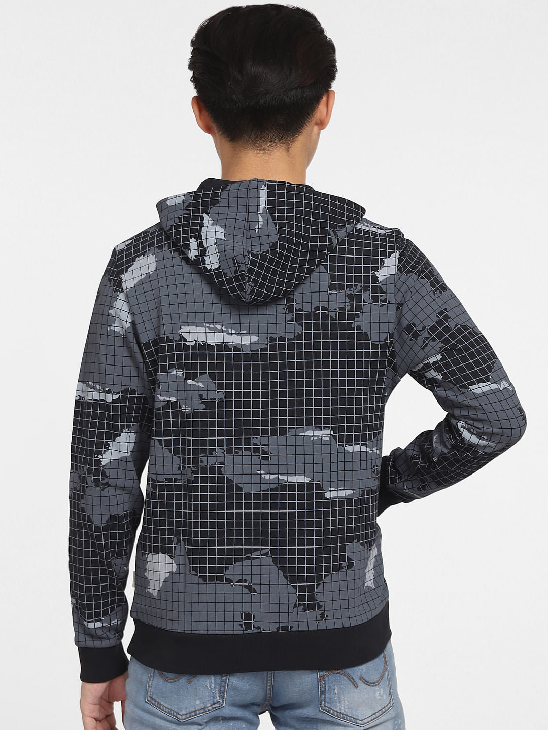 Black Map Print Hooded Sweatshirt