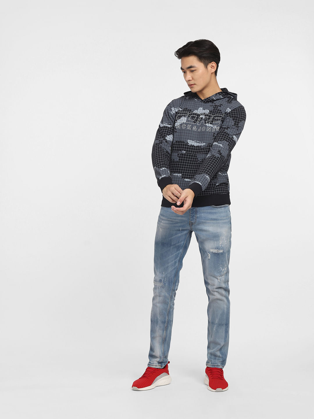 Black Map Print Hooded Sweatshirt