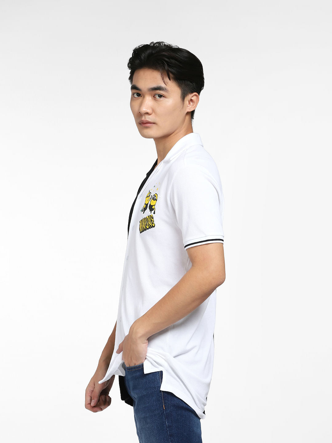 White Colourblocked Minion Print Shirt