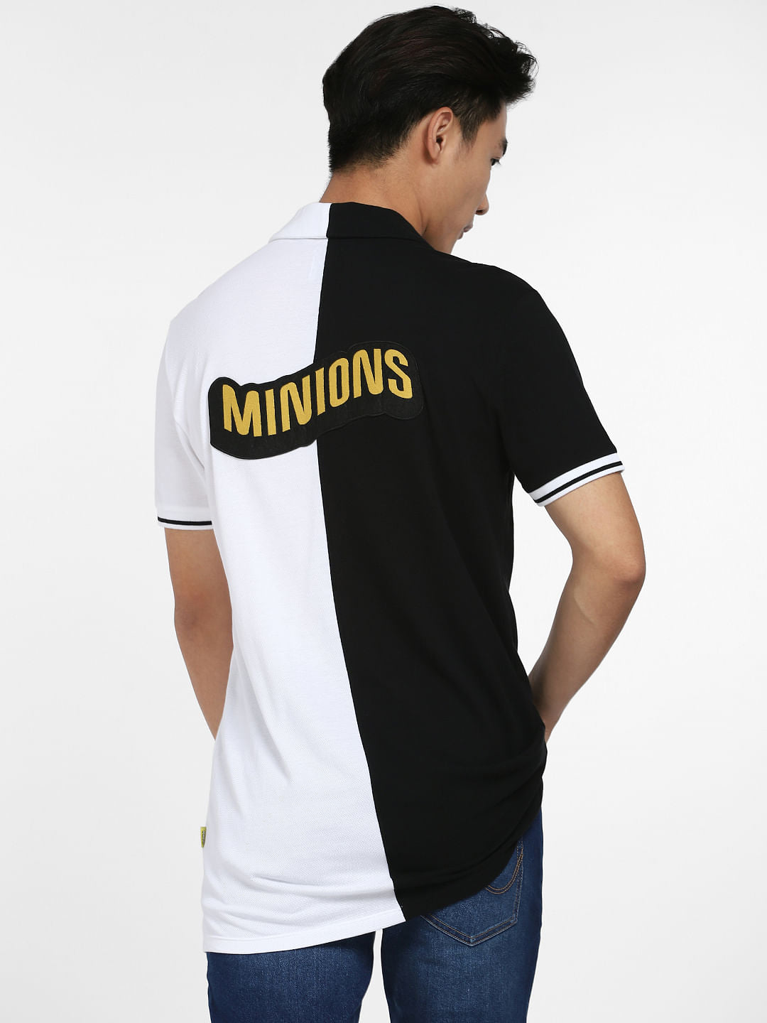 White Colourblocked Minion Print Shirt