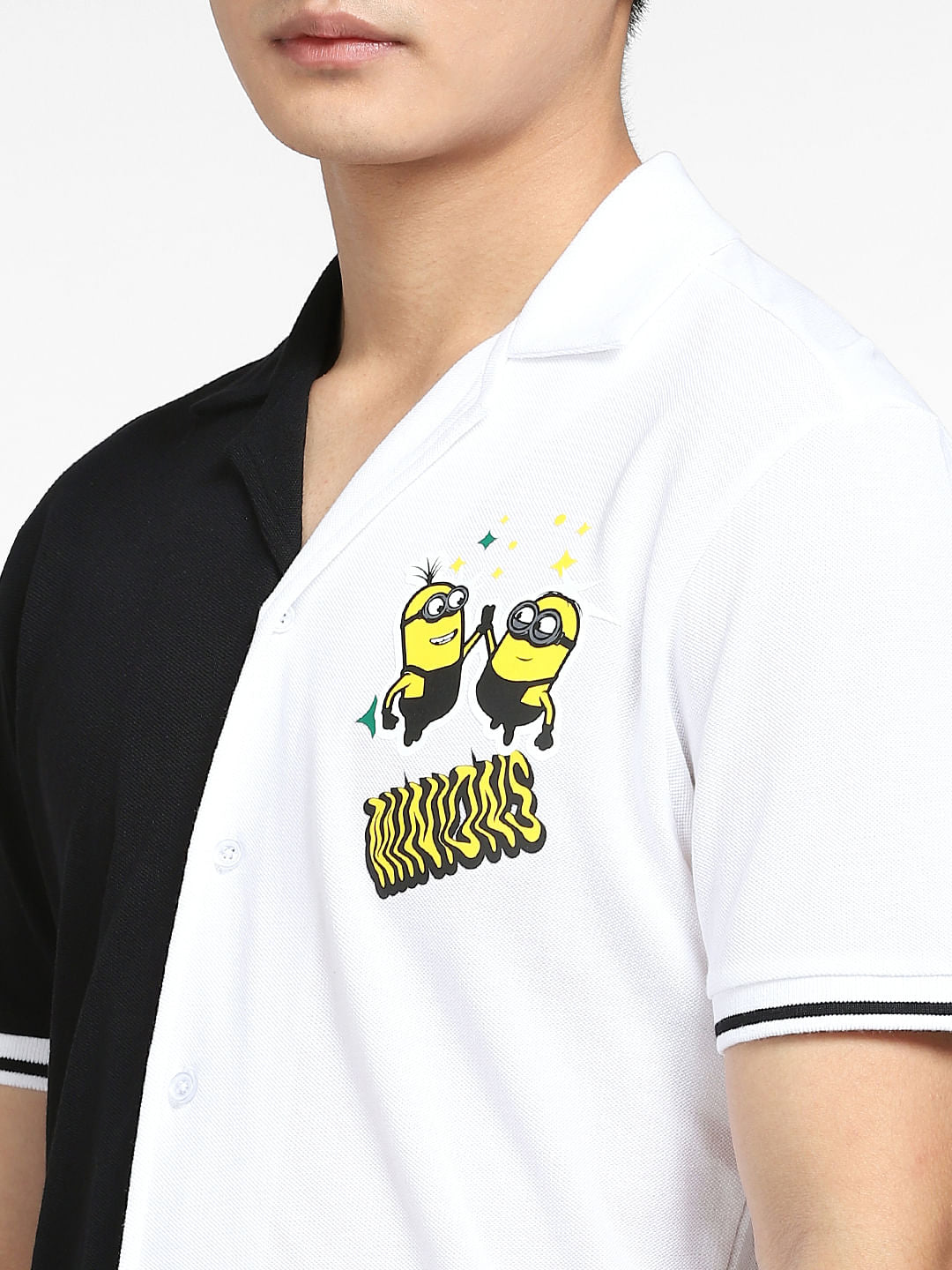 White Colourblocked Minion Print Shirt