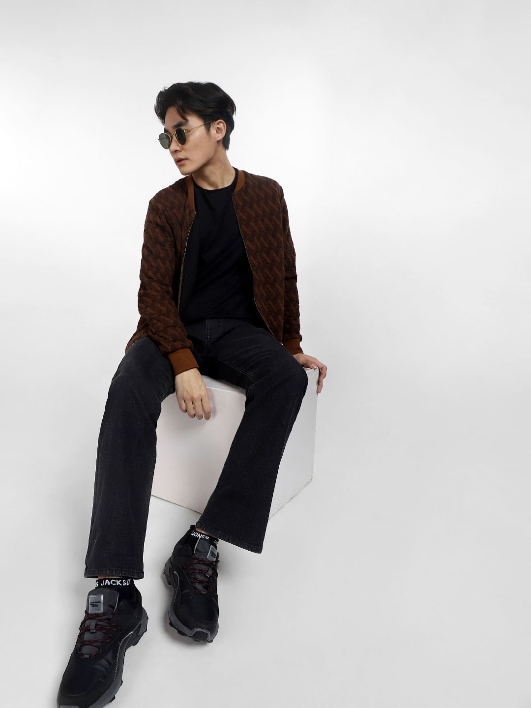 Brown Textured Sweatshirt Jacket