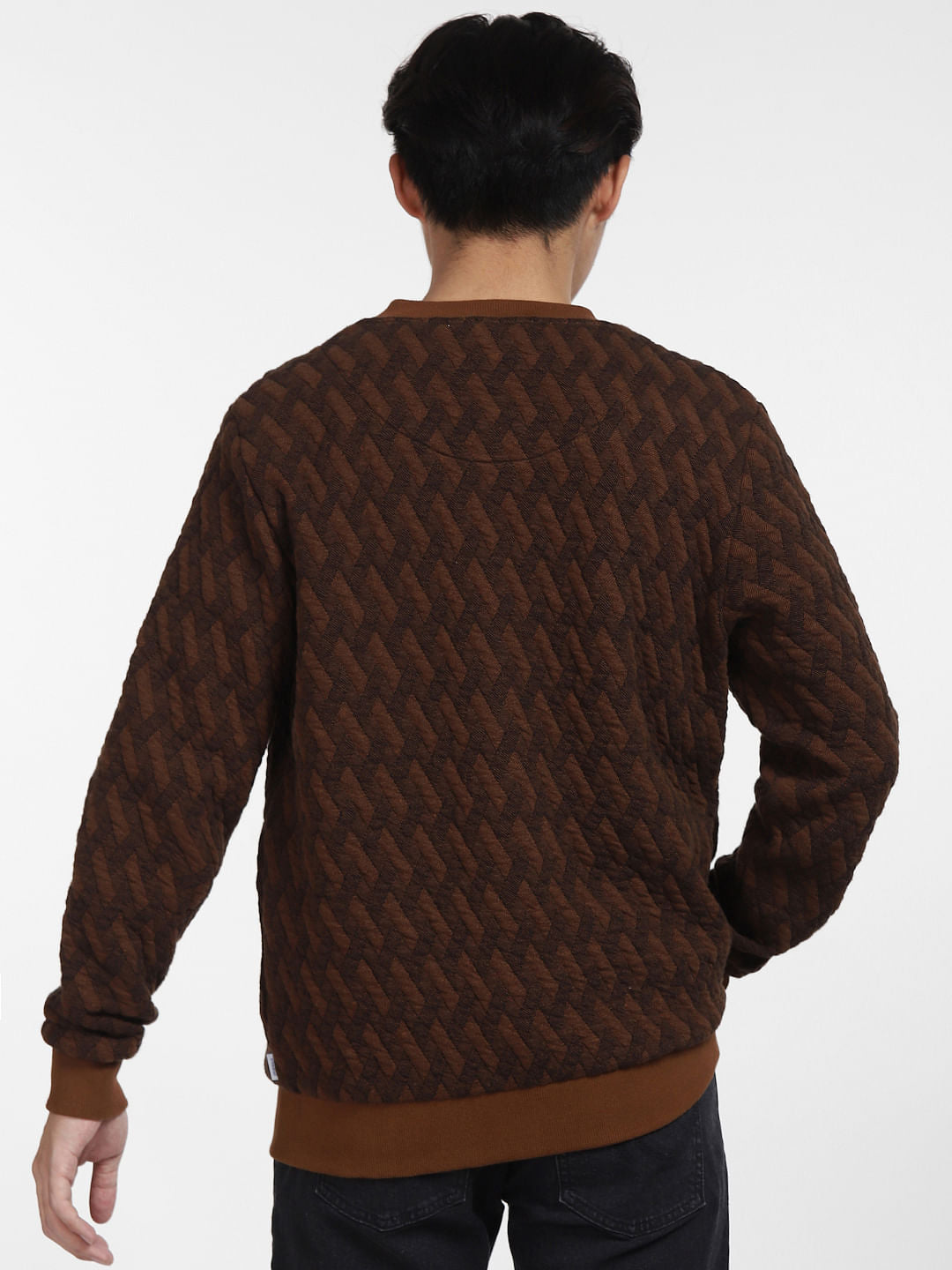 Brown Textured Sweatshirt Jacket