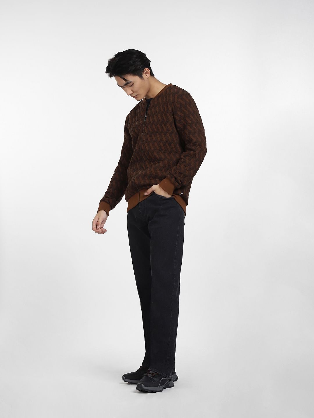 Brown Textured Sweatshirt Jacket