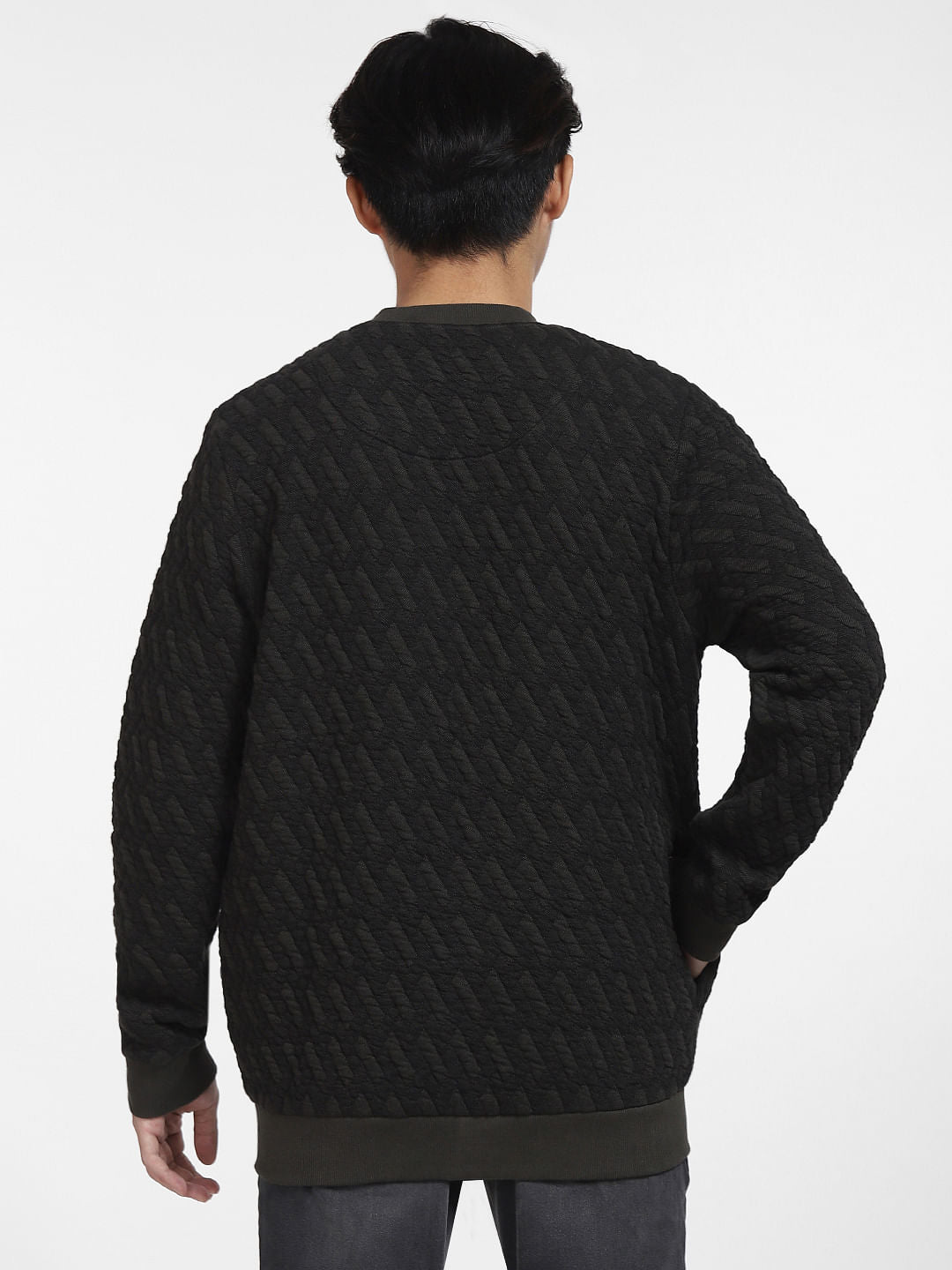 Green Textured Sweatshirt Jacket