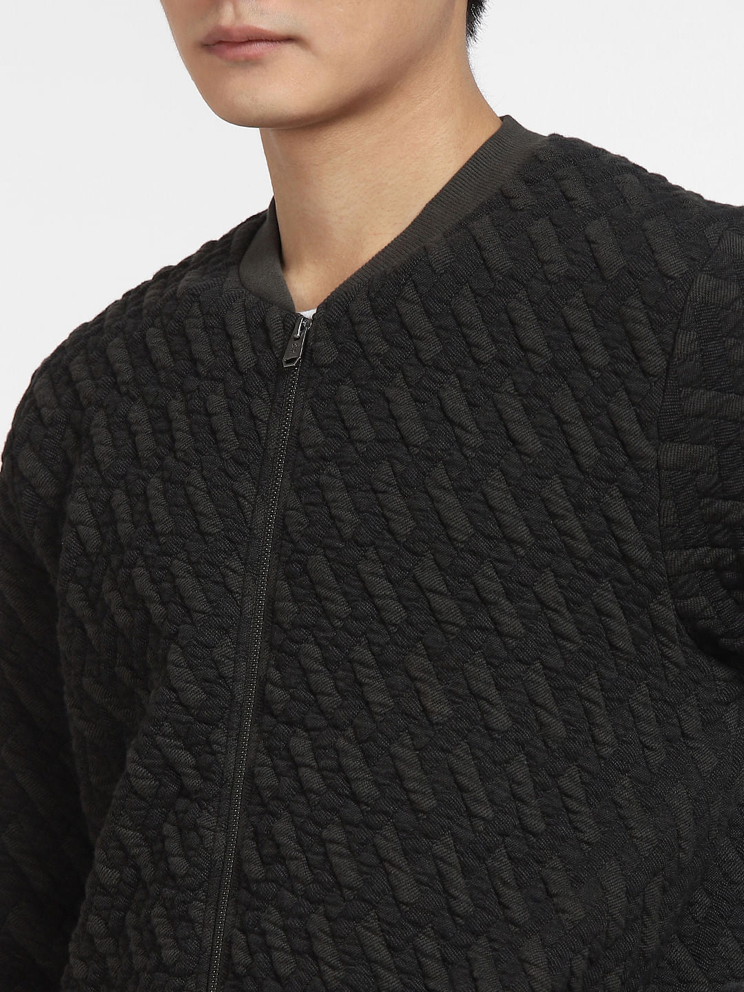 Green Textured Sweatshirt Jacket