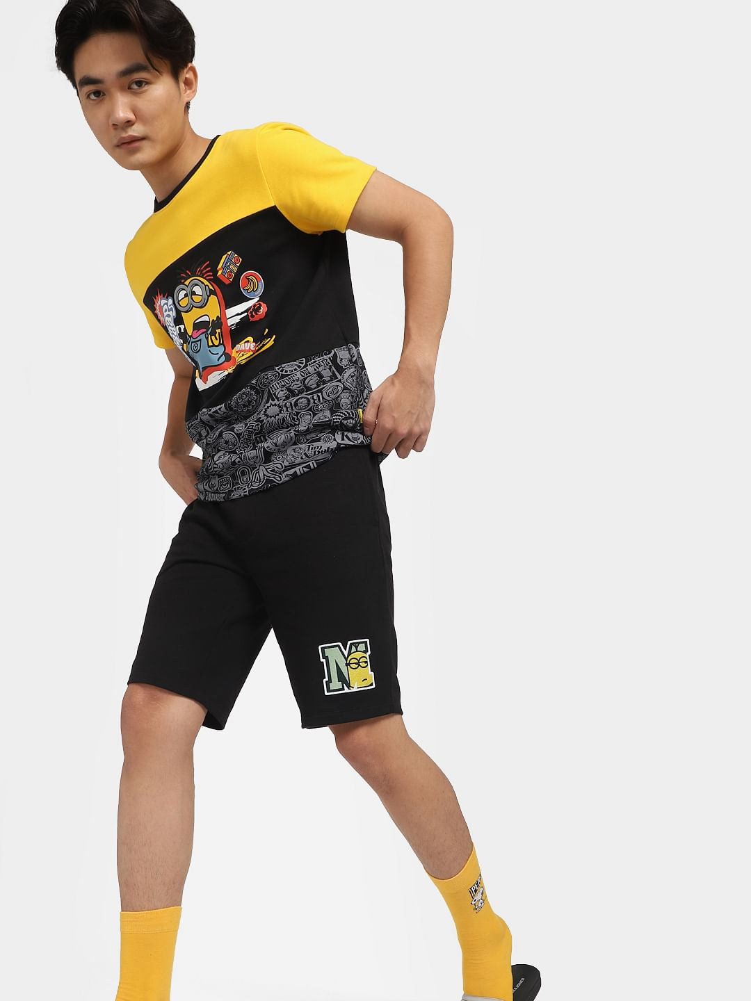 Minion Black Mid Rise Printed Shorts