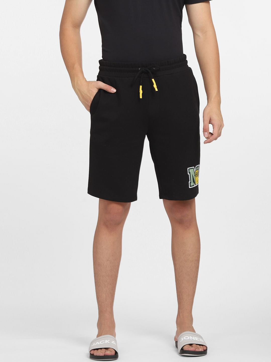 Minion Black Mid Rise Printed Shorts
