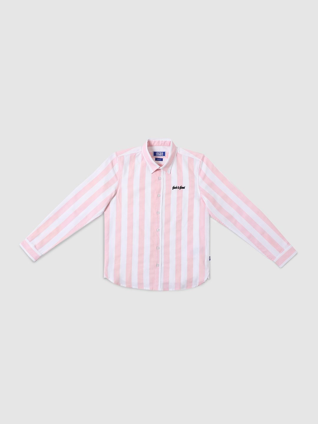 Boys Pink Striped Full Sleeves Shirt - 4/5Y
