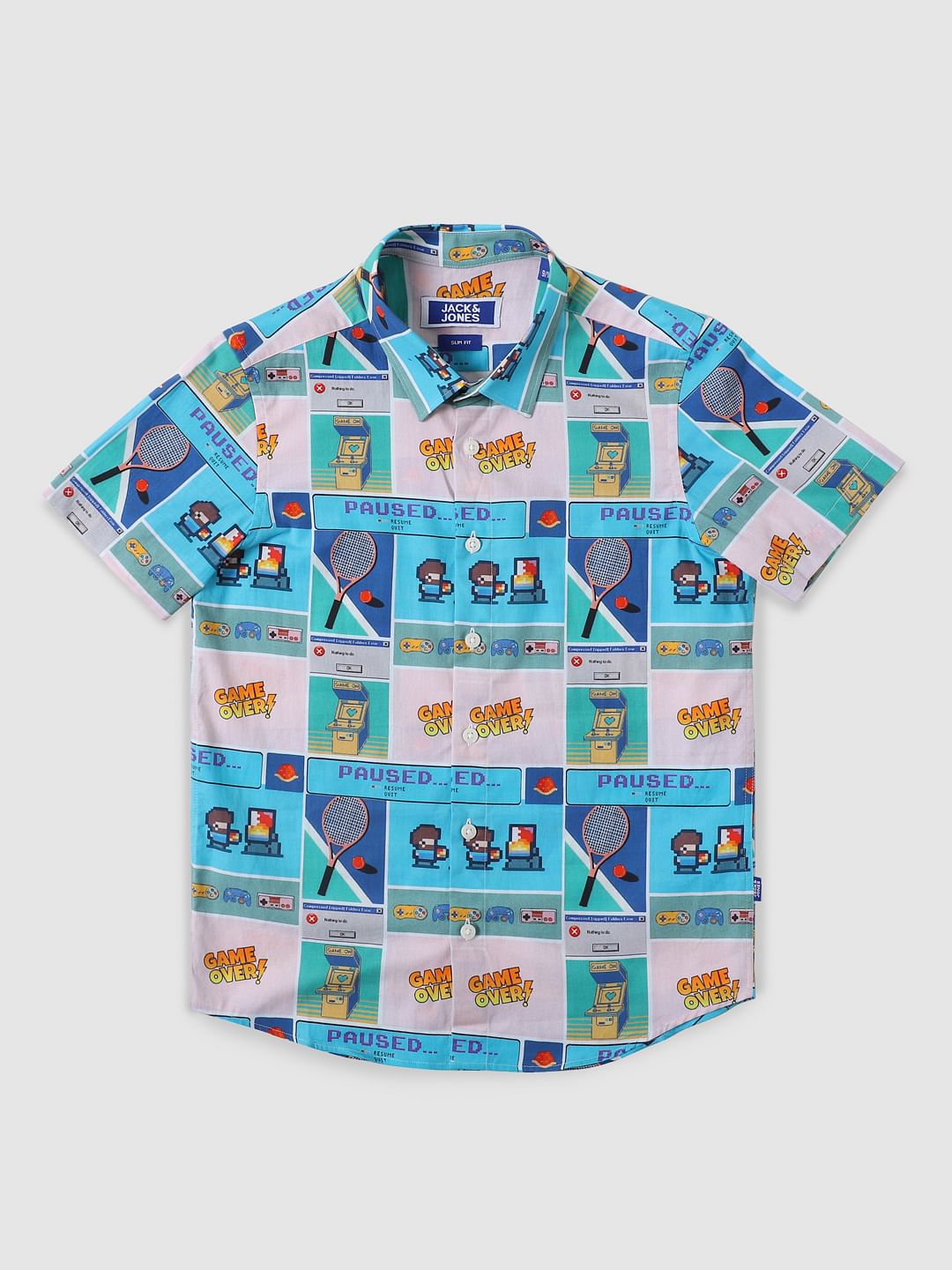 Boys Blue Gaming Print Short Sleeves Shirt - 4/5Y