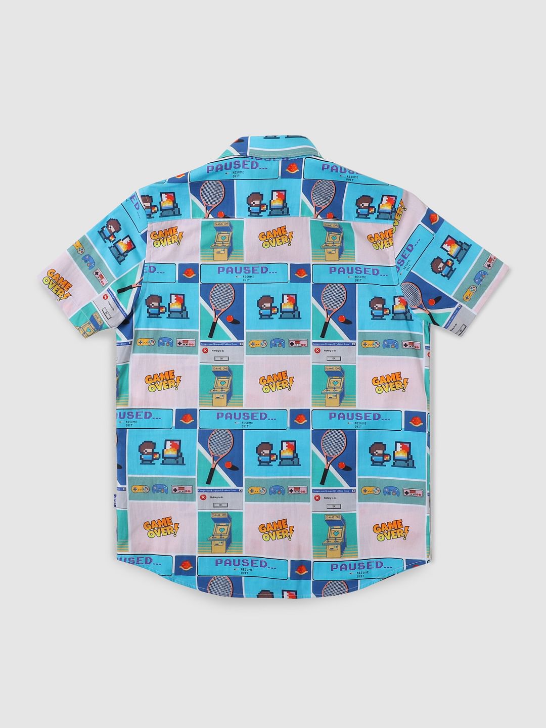 Boys Blue Gaming Print Short Sleeves Shirt