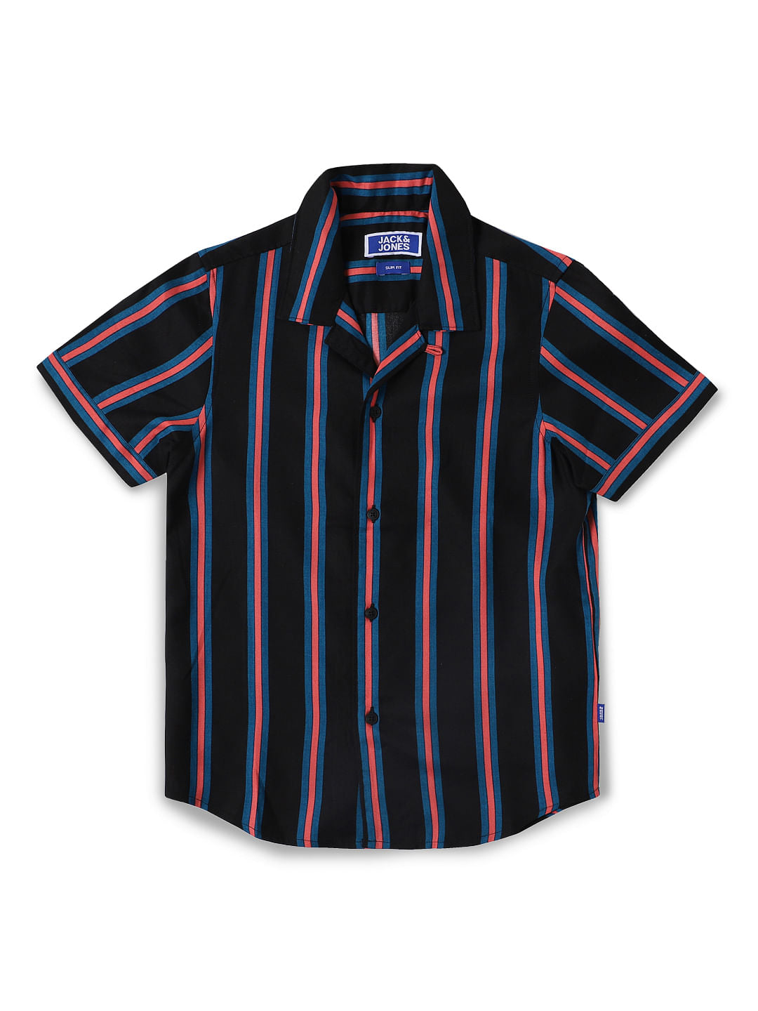 Boys Black Striped Half Sleeves Shirt - 4/5Y