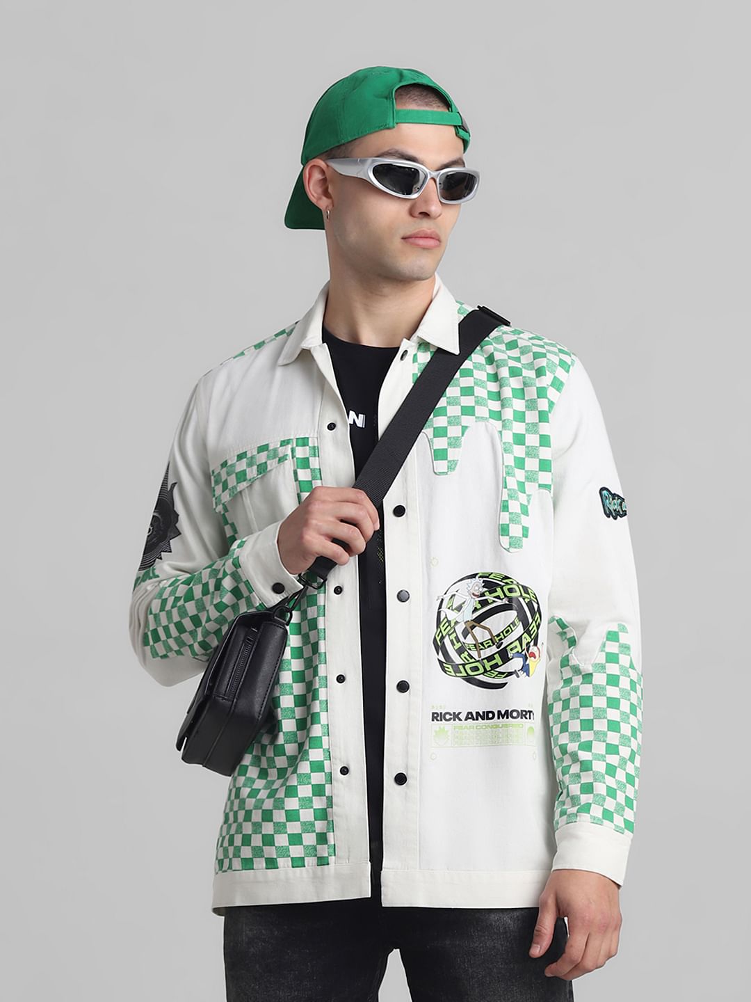 RICK & MORTY White Printed Full Sleeves Shirt - XXL