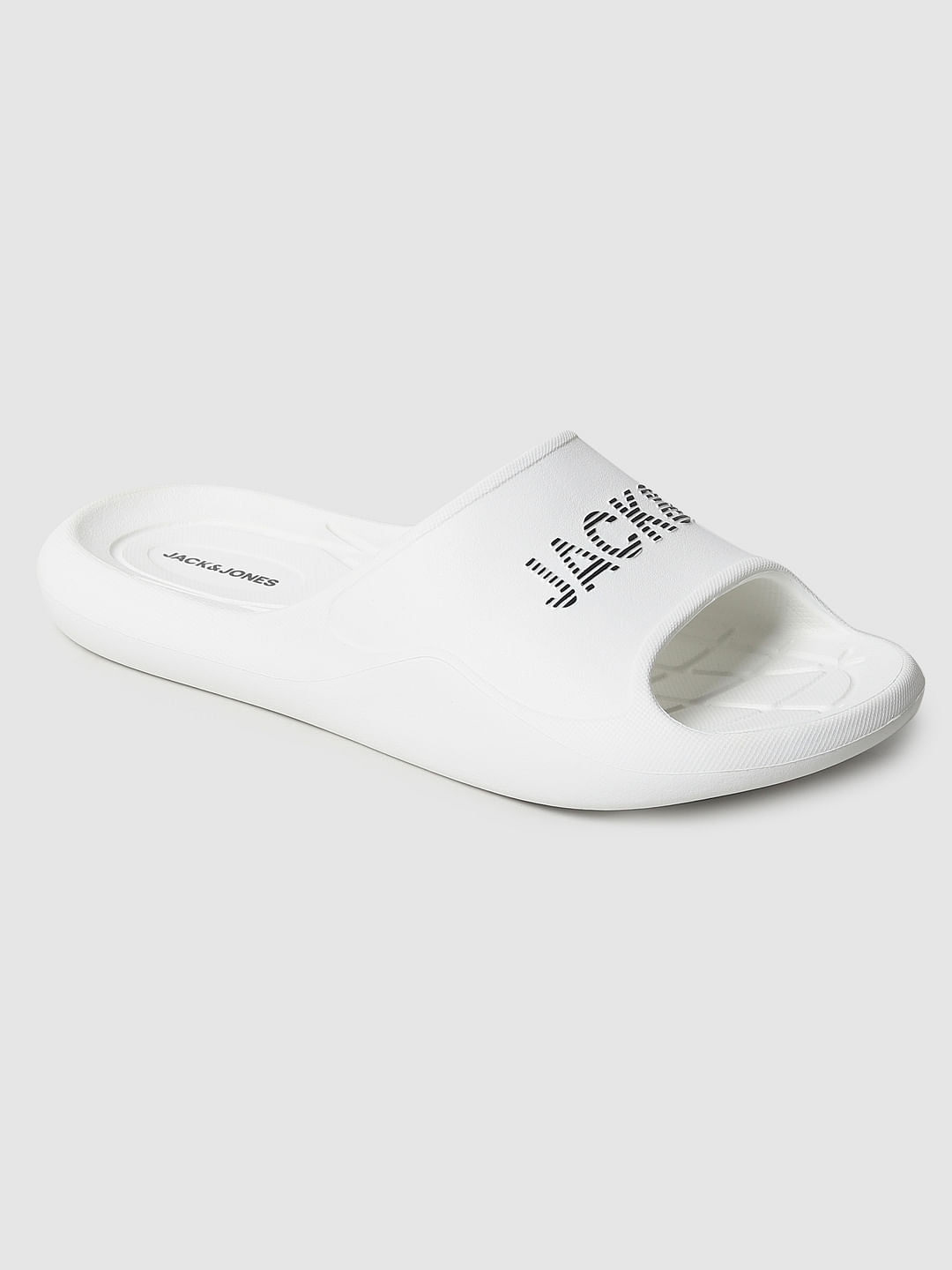 White Logo Print Sliders