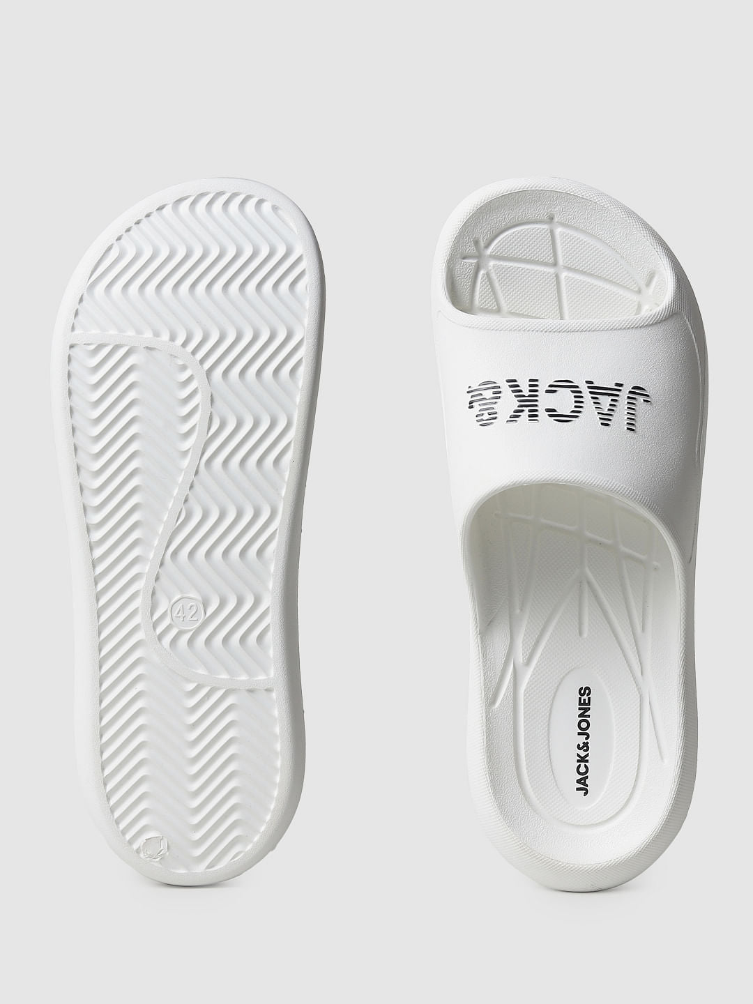 White Logo Print Sliders