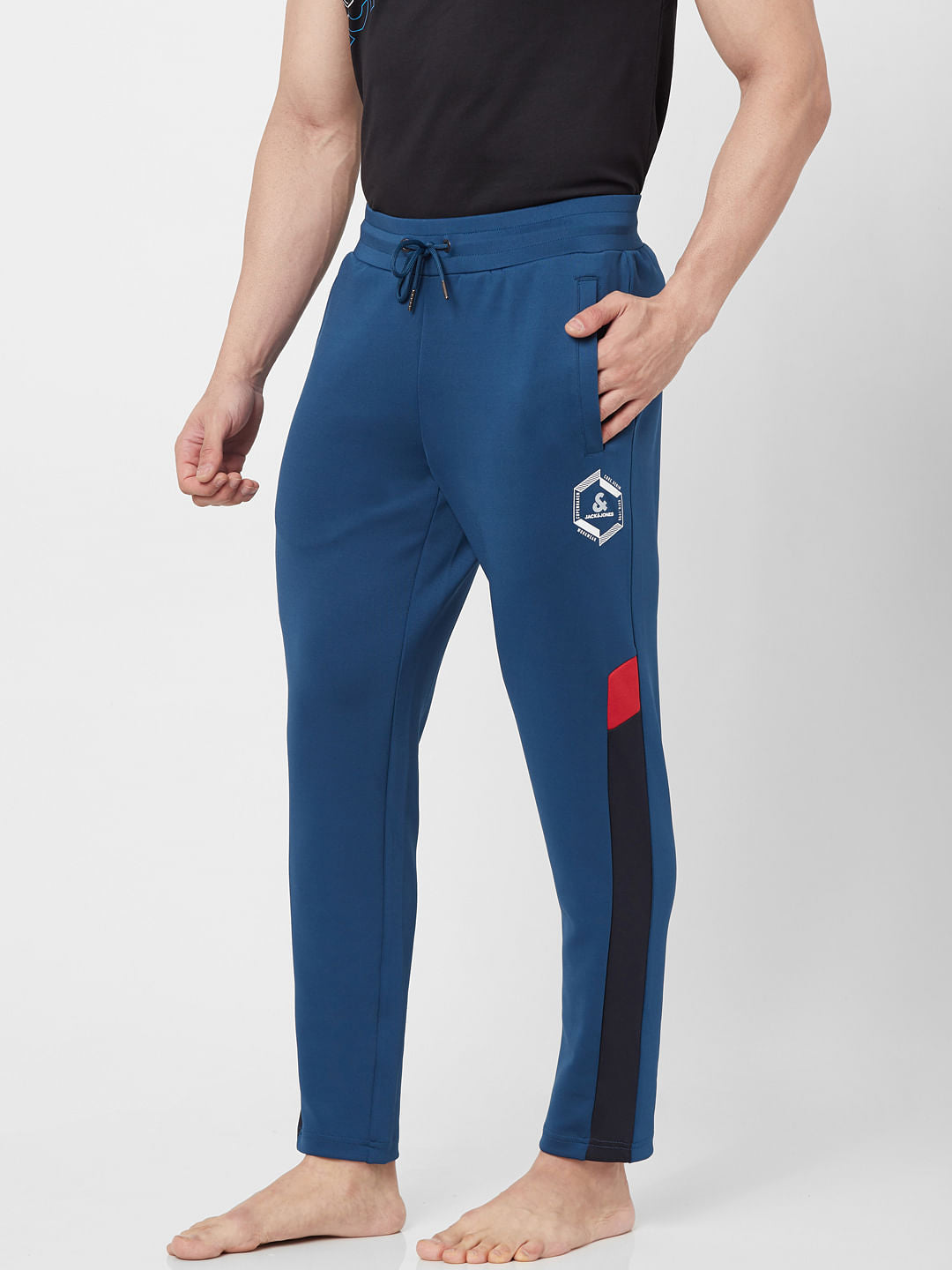 Blue Mid Rise Logo Print Sweatpants