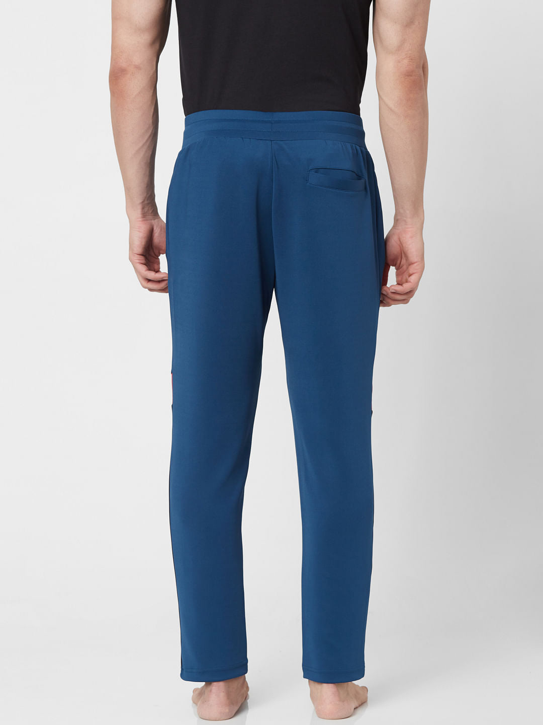 Blue Mid Rise Logo Print Sweatpants