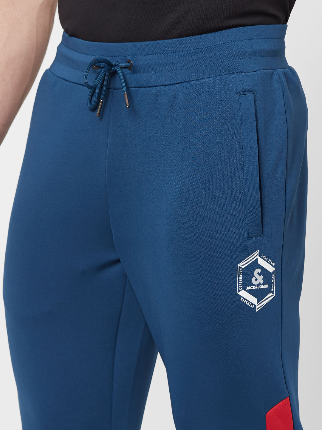 Blue Mid Rise Logo Print Sweatpants