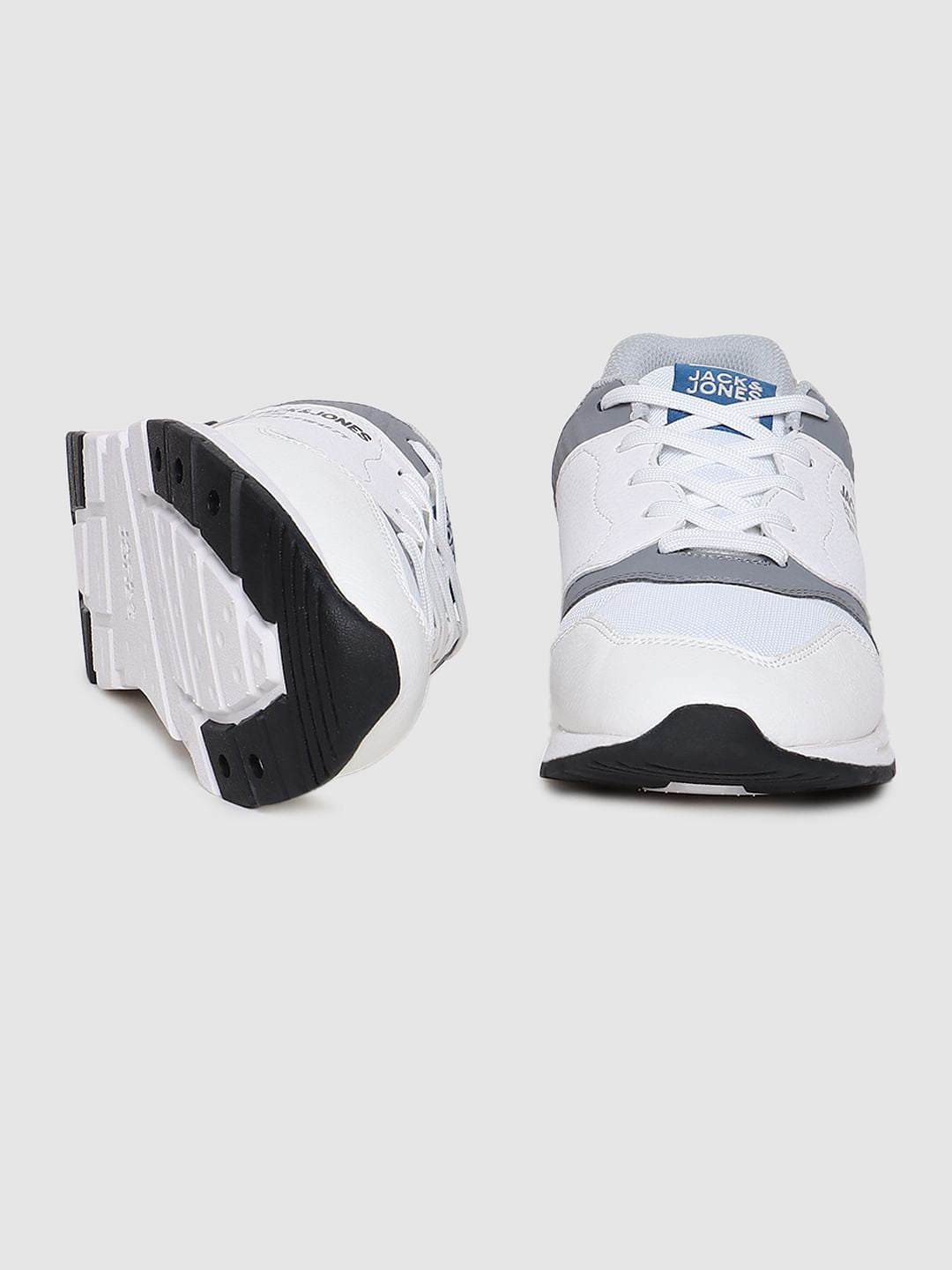 White & Grey Pu Colourblocked Sneakers - 6