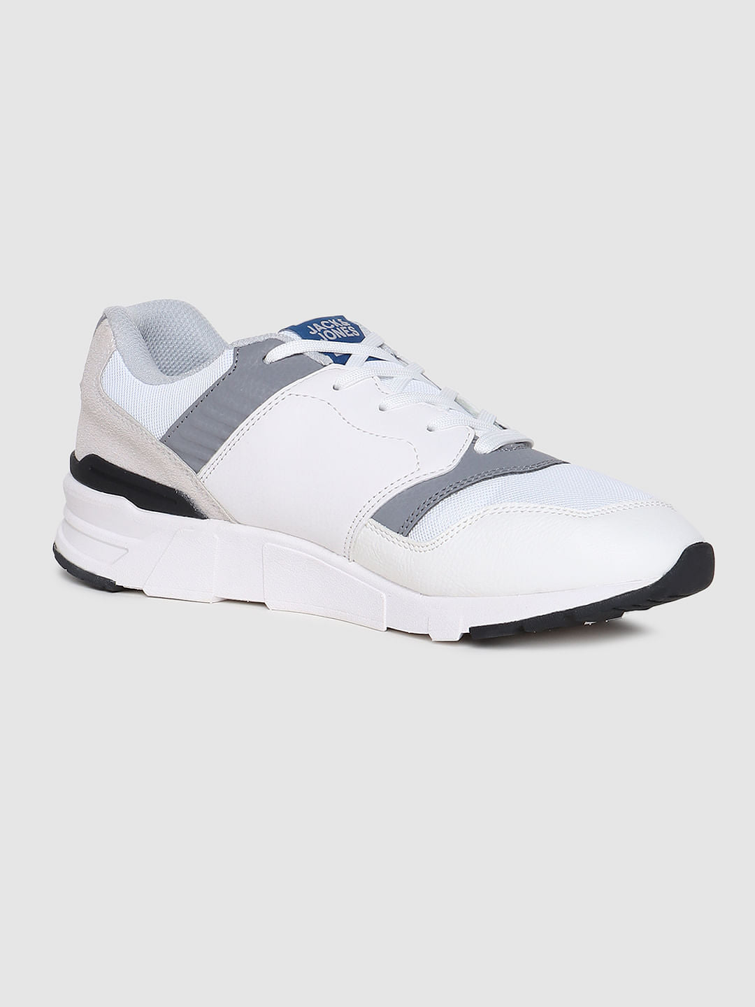 White & Grey Pu Colourblocked Sneakers
