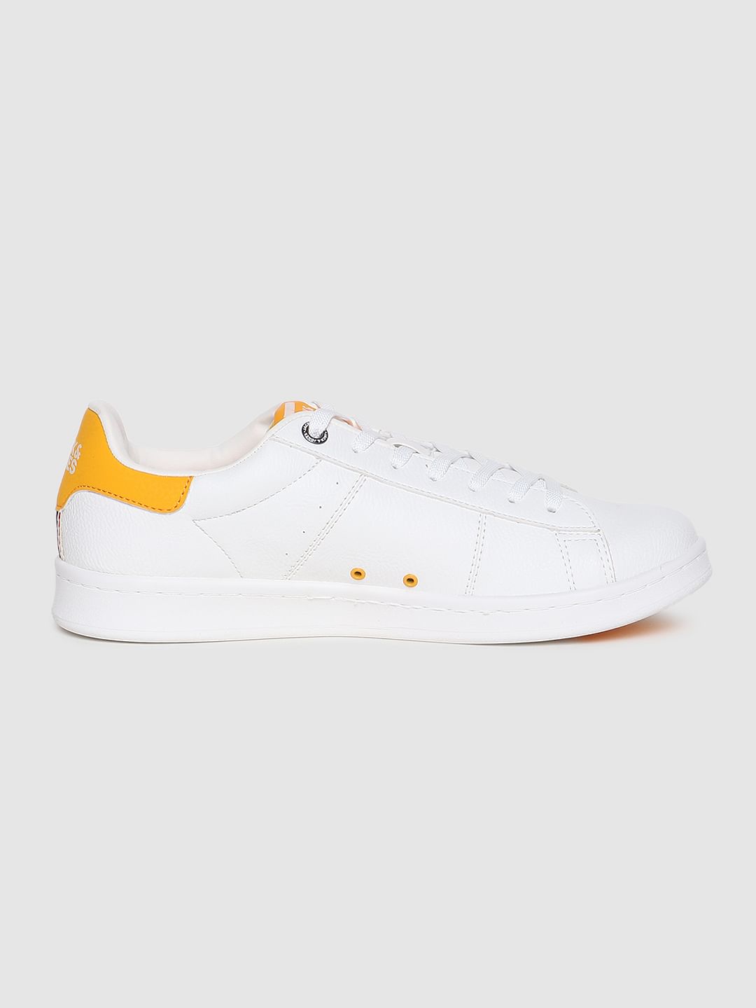 White & Yellow Colourblocked Lace Up Sneakers