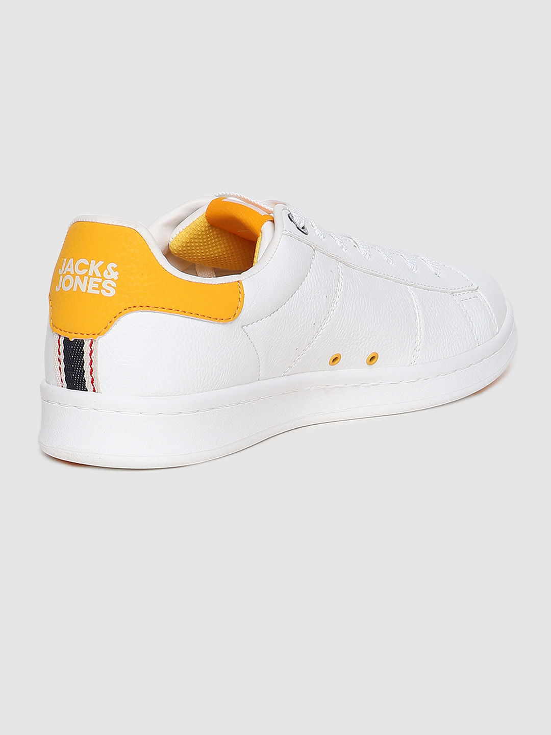 White & Yellow Colourblocked Lace Up Sneakers