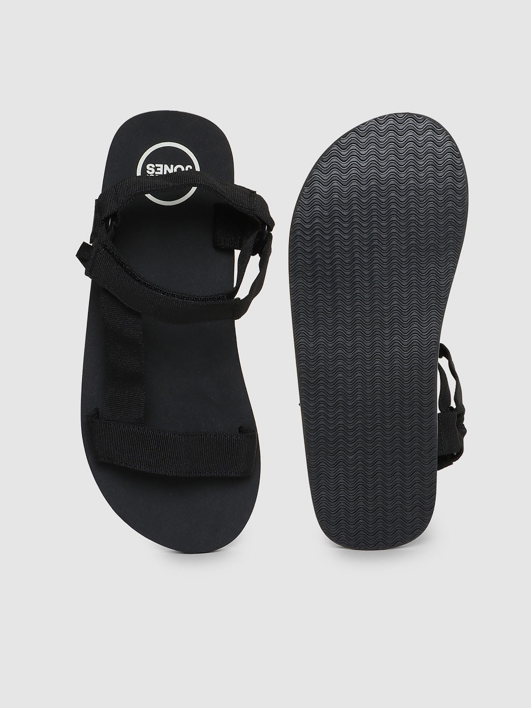 Black Logo Print Sandals