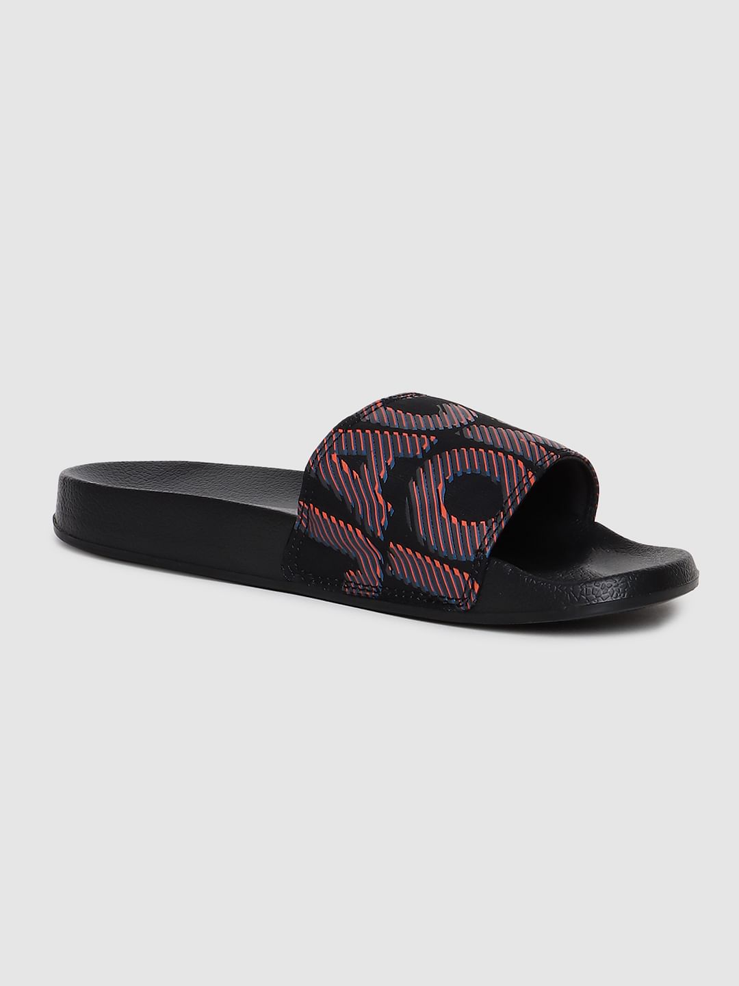 Black Logo Print Pool Sliders
