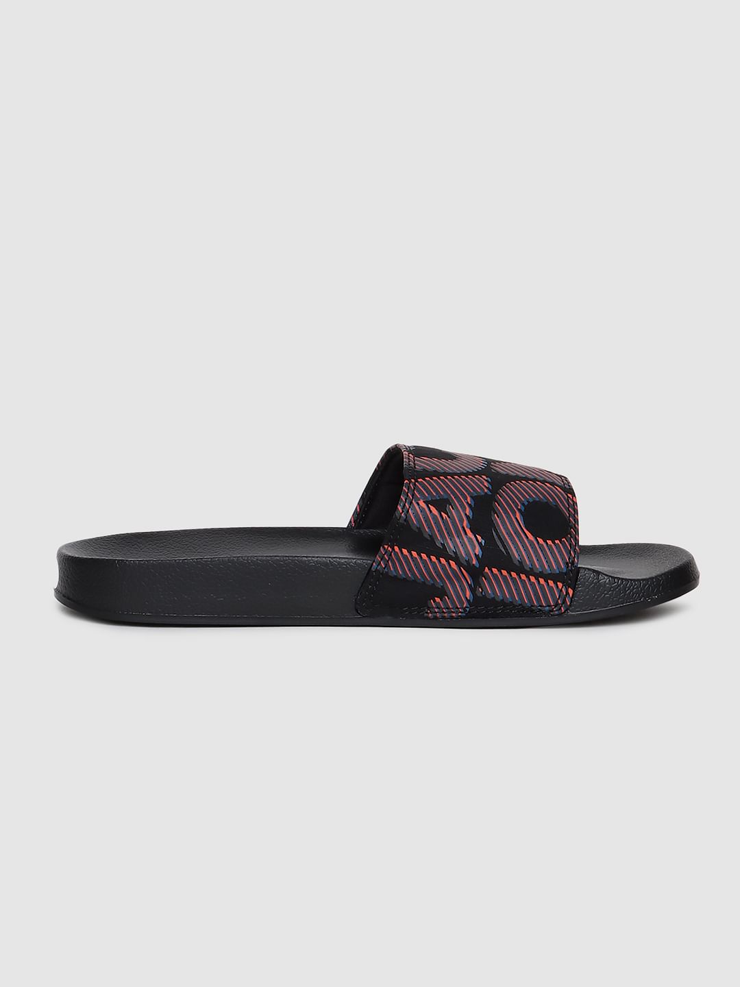 Black Logo Print Pool Sliders