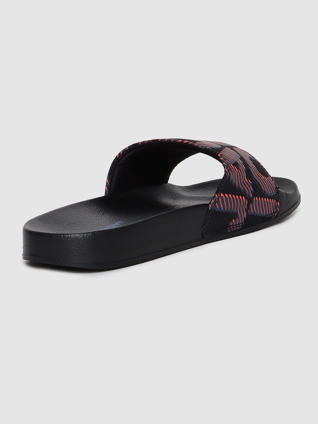 Black Logo Print Pool Sliders