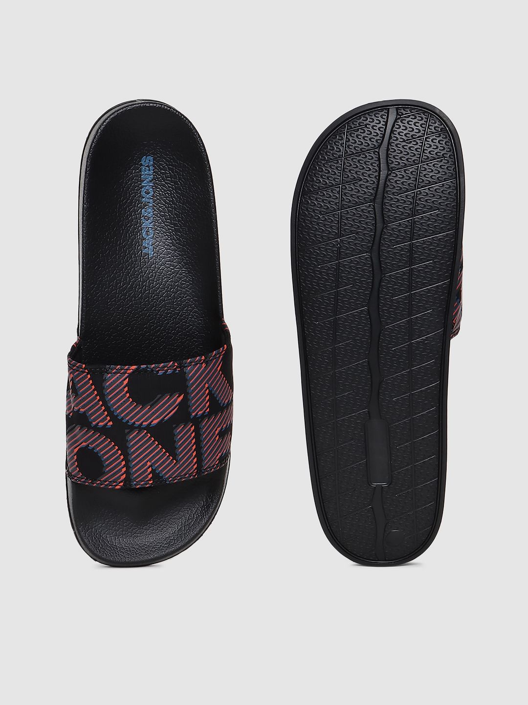 Black Logo Print Pool Sliders