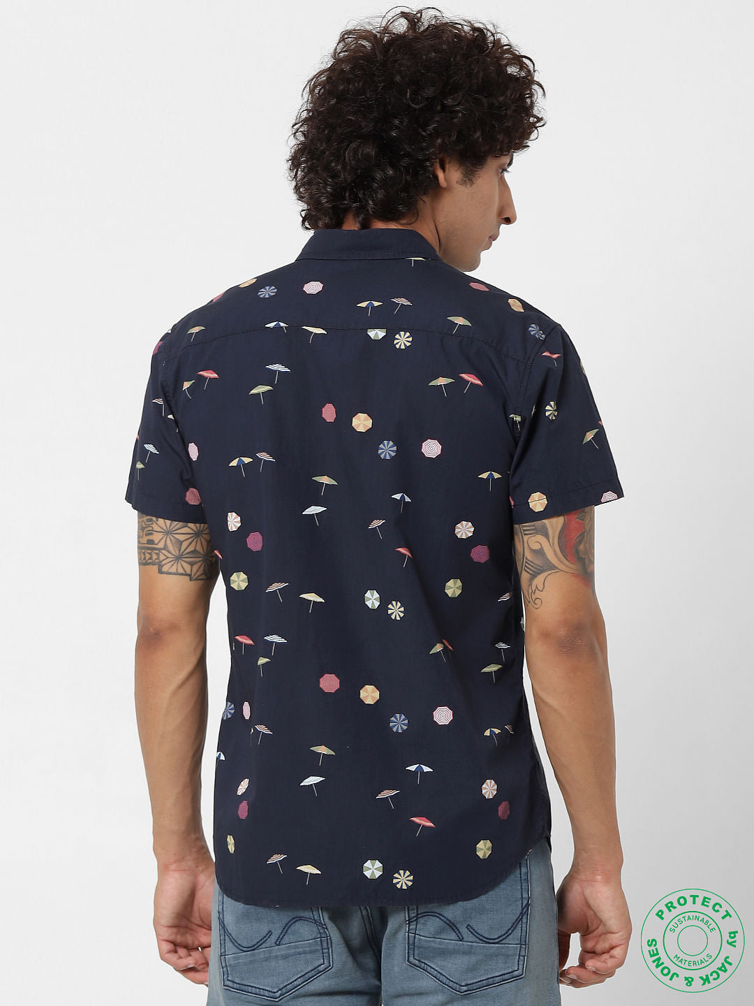 Navy Blue Short Sleeves All Over Print Shirt
