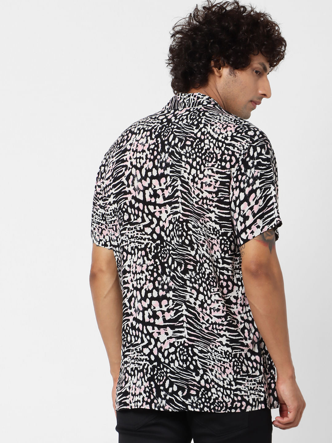 Black Animal Print Short Sleeves Shirt