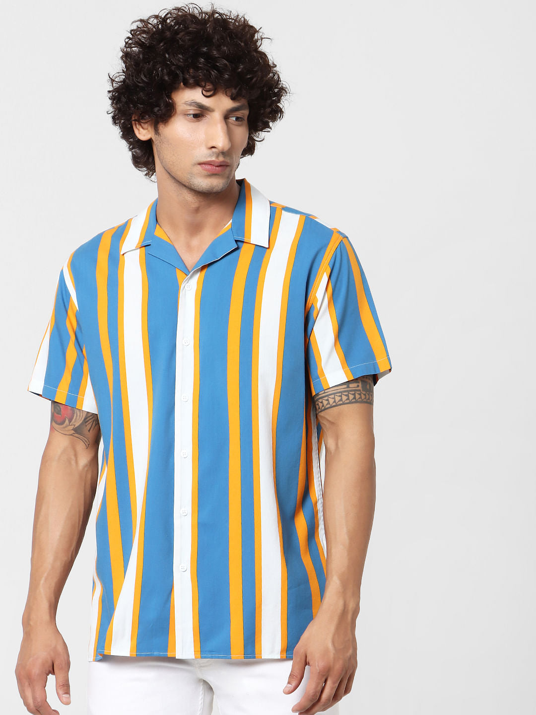 Blue Striped Short Sleeves Shirt