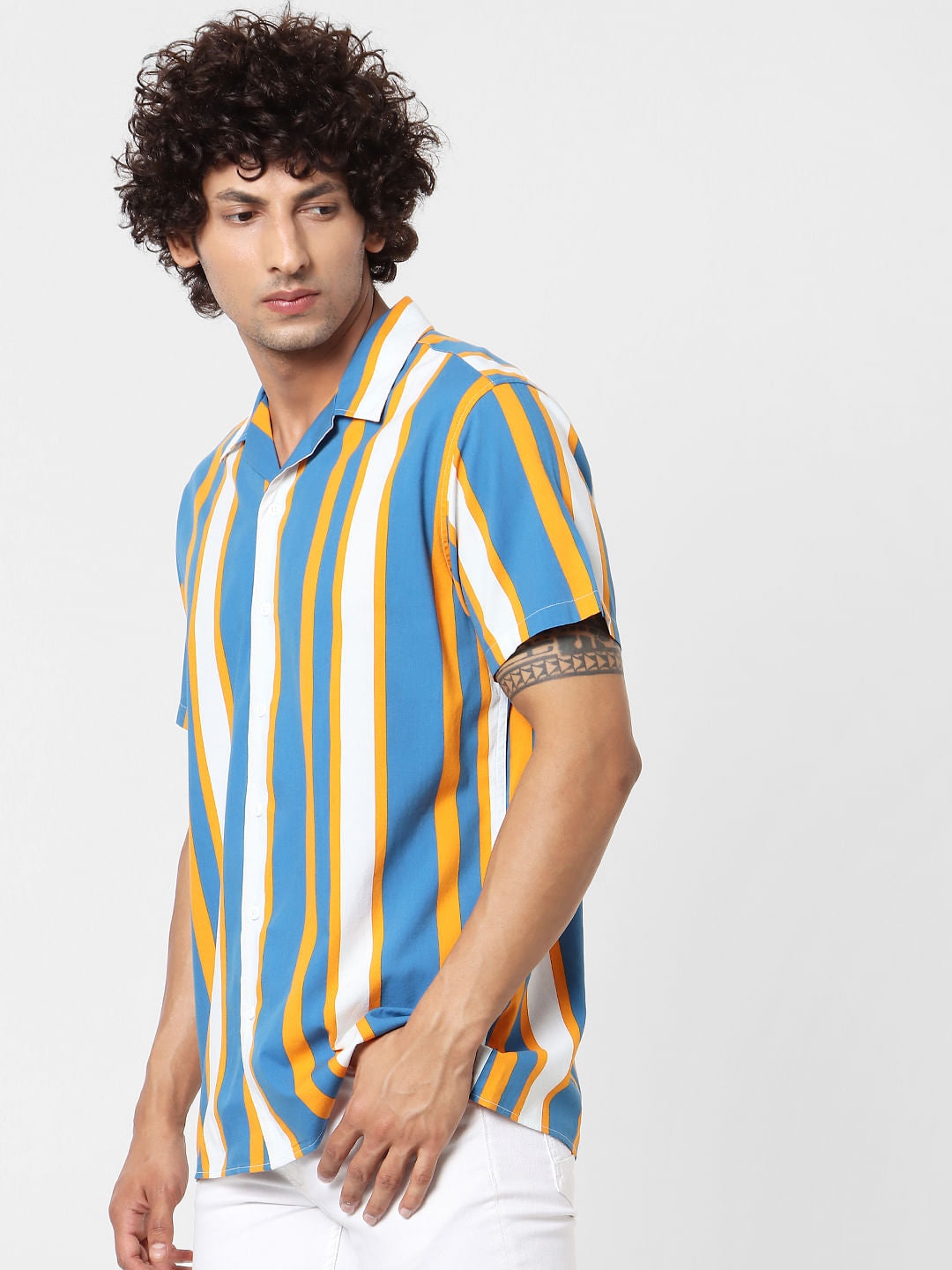 Blue Striped Short Sleeves Shirt