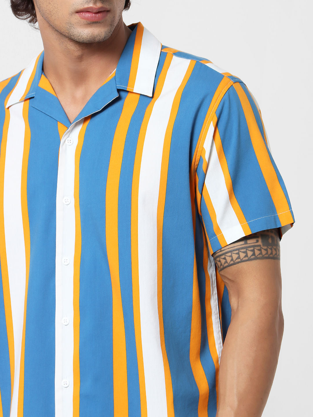 Blue Striped Short Sleeves Shirt