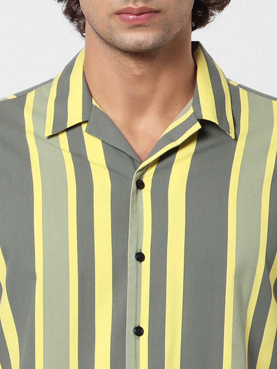 Green Striped Short Sleeves Shirt