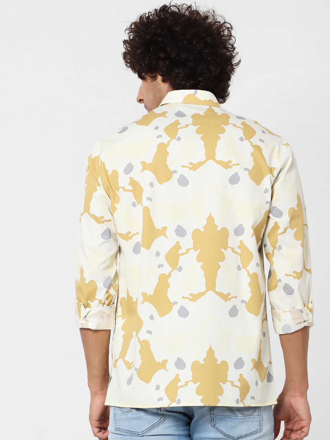 Yellow Abstract Print Full Sleeves Shirt